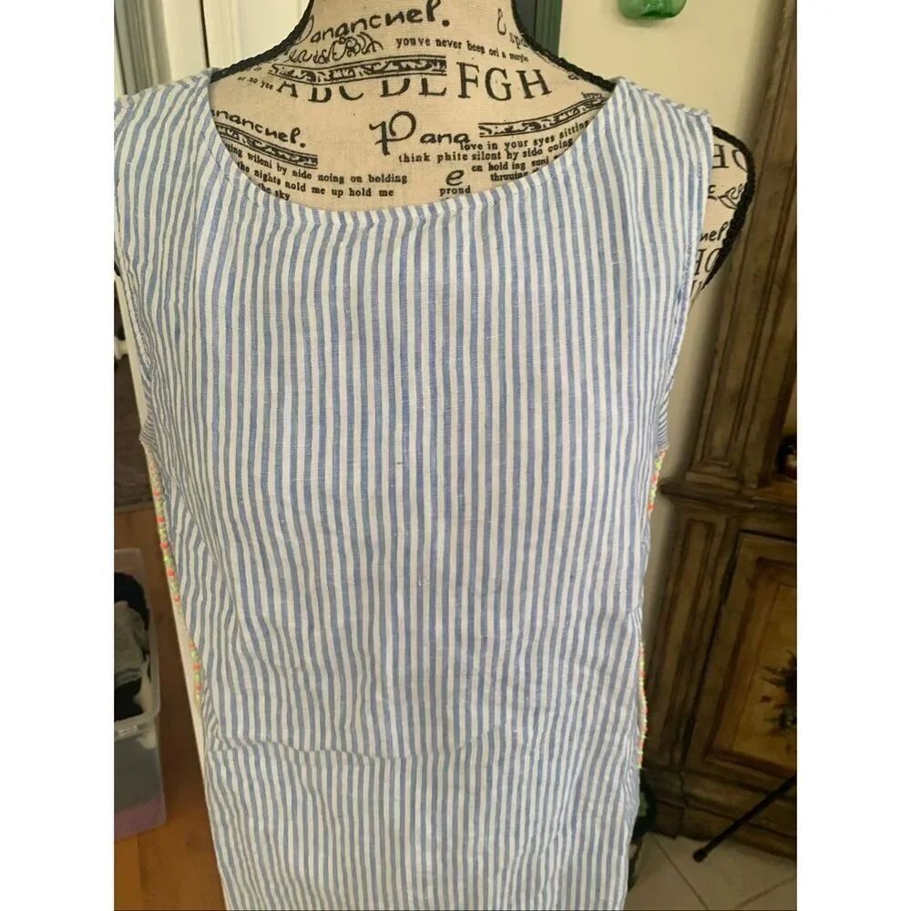 Vineyard Vines Women’s Linen Blue White Striped Lined Sleeveless
